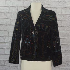 Chicos Velvet Embroidered Grommet Jacket 0